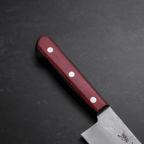 Santoku Silver Steel #3 Nashiji Western Red Handle 180mm (Tsuba-Nashi) (7”)-[Musashi]-[Japanese-Kitchen-Knives]