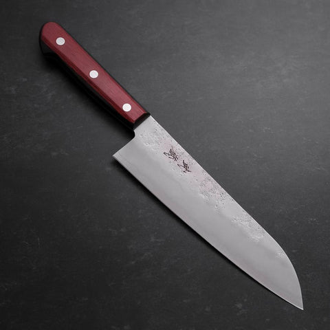 Santoku Silver Steel #3 Nashiji Western Red Handle 180mm (Tsuba-Nashi) (7”)-[Musashi]-[Japanese-Kitchen-Knives]