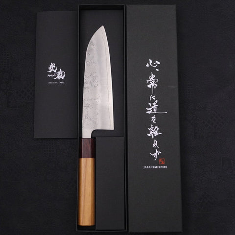 Santoku Silver Steel #3 Nashiji Zelkova Handle 165mm (6.5”)-[Musashi]-[Japanese-Kitchen-Knives]