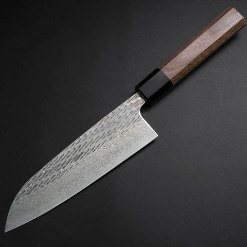 Santoku Silver Steel #3 Nawame Damascus Buffalo Walnut Handle 165mm (6.5”)-[Musashi]-[Japanese-Kitchen-Knives]