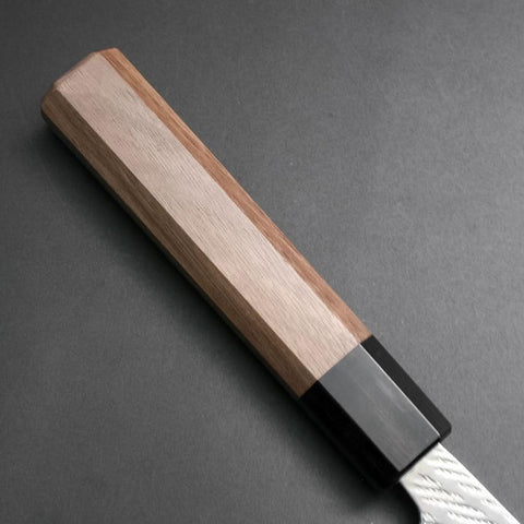 Santoku Silver Steel #3 Nawame Damascus Buffalo Walnut Handle 165mm (6.5”)-[Musashi]-[Japanese-Kitchen-Knives]