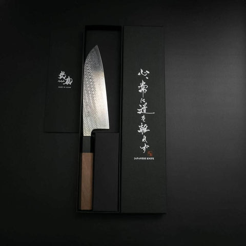 Santoku Silver Steel #3 Nawame Damascus Buffalo Walnut Handle 165mm (6.5”)-[Musashi]-[Japanese-Kitchen-Knives]