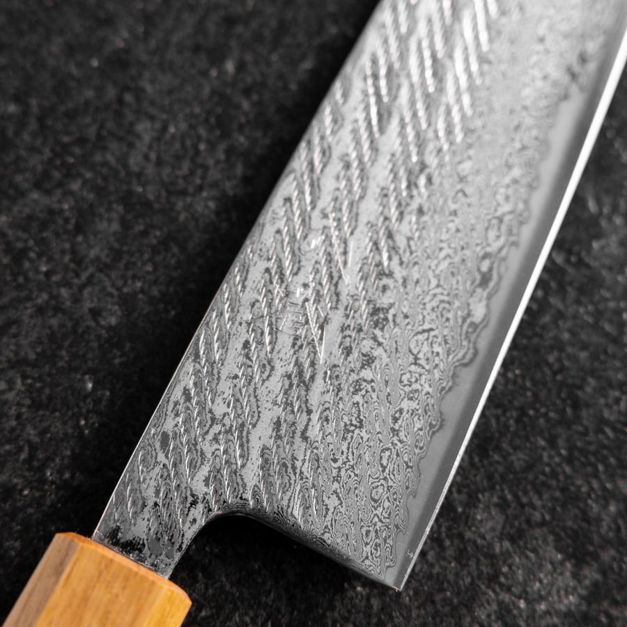 Santoku Silver Steel #3 Nawame Damascus Oak Handle 165mm (6.5”)-[Musashi]-[Japanese-Kitchen-Knives]