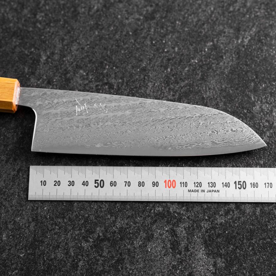 Santoku Silver Steel #3 Nawame Damascus Oak Handle 165mm (6.5”)-[Musashi]-[Japanese-Kitchen-Knives]