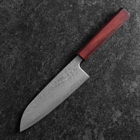 Santoku Silver Steel #3 Nawame Damascus Purple Urushi Handle 165mm (6.5”)-[Musashi]-[Japanese-Kitchen-Knives]