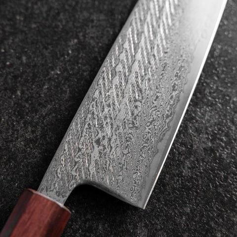 Santoku Silver Steel #3 Nawame Damascus Purple Urushi Handle 165mm (6.5”)-[Musashi]-[Japanese-Kitchen-Knives]