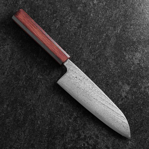 Santoku Silver Steel #3 Nawame Damascus Purple Urushi Handle 165mm (6.5”)-[Musashi]-[Japanese-Kitchen-Knives]
