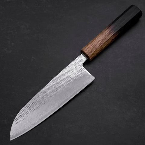 Santoku Silver Steel #3 Nawame Damascus Yaki Urushi Handle 165mm (6.5”)-[Musashi]-[Japanese-Kitchen-Knives]
