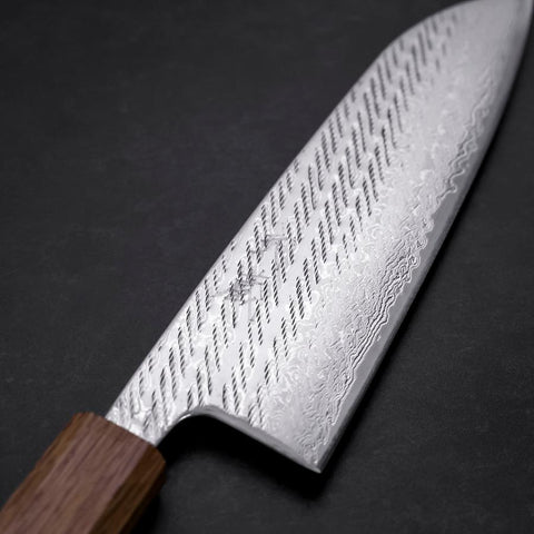 Santoku Silver Steel #3 Nawame Damascus Yaki Urushi Handle 165mm (6.5”)-[Musashi]-[Japanese-Kitchen-Knives]