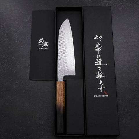Santoku Silver Steel #3 Nawame Damascus Yaki Urushi Handle 165mm (6.5”)-[Musashi]-[Japanese-Kitchen-Knives]