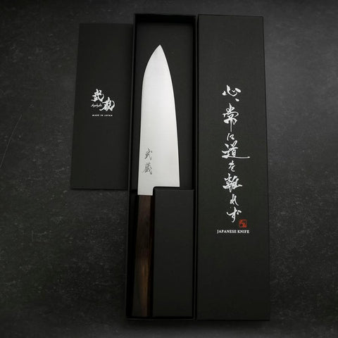 Santoku Silver Steel #3 Polished Ebony Handle 180mm (7”)-[Musashi]-[Japanese-Kitchen-Knives]