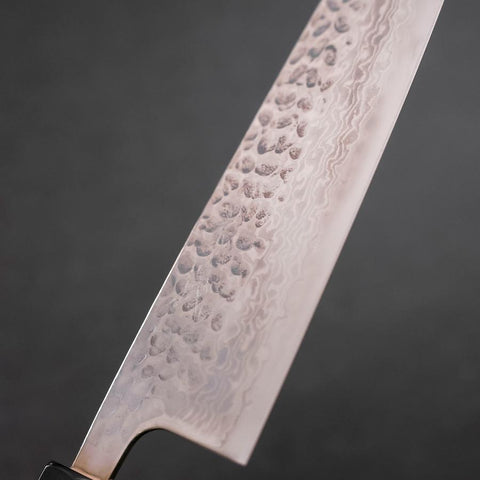 Santoku Silver Steel #3 Tsuchime Damascus Buffalo Ebony Handle 170mm (6.7”)-[Musashi]-[Japanese-Kitchen-Knives]