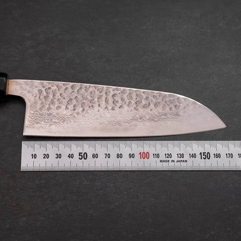 Santoku Silver Steel #3 Tsuchime Damascus Buffalo Ebony Handle 170mm (6.7”)-[Musashi]-[Japanese-Kitchen-Knives]