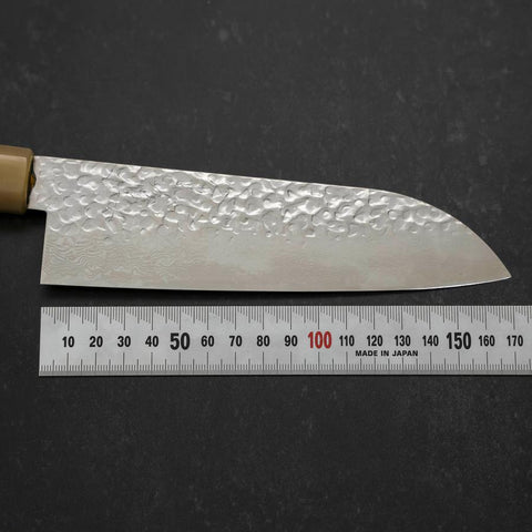 Santoku Silver Steel #3 Tsuchime Damascus Buffalo Magnolia Handle 170mm (6.7”)-[Musashi]-[Japanese-Kitchen-Knives]