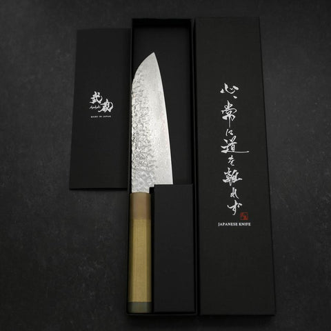Santoku Silver Steel #3 Tsuchime Damascus Buffalo Magnolia Handle 170mm (6.7”)-[Musashi]-[Japanese-Kitchen-Knives]