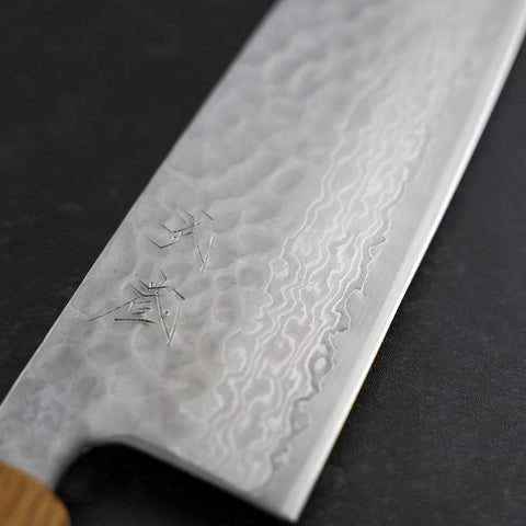 Santoku Silver Steel #3 Tsuchime Damascus Oak Handle 170mm (6.7”)-[Musashi]-[Japanese-Kitchen-Knives]