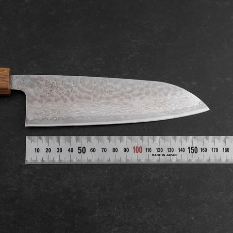 Santoku Silver Steel #3 Tsuchime Damascus Oak Handle 170mm (6.7”)-[Musashi]-[Japanese-Kitchen-Knives]