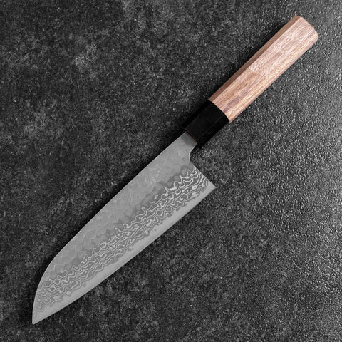 Santoku Silver Steel #3 Tsuchime Damascus Walnut Handle 170mm (6.7”)-[Musashi]-[Japanese-Kitchen-Knives]