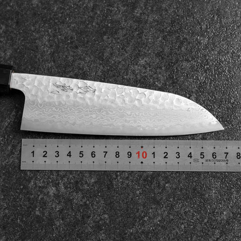 Santoku Silver Steel #3 Tsuchime Damascus Walnut Handle 170mm (6.7”)-[Musashi]-[Japanese-Kitchen-Knives]