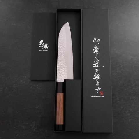 Santoku Silver Steel #3 Tsuchime Damascus Walnut Handle 170mm (6.7”)-[Musashi]-[Japanese-Kitchen-Knives]