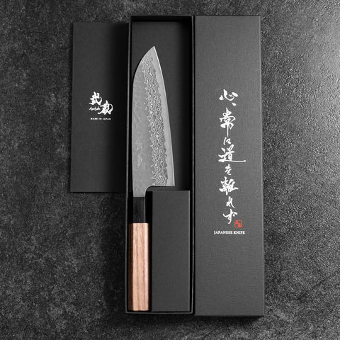 Santoku Silver Steel #3 Tsuchime Damascus Walnut Handle 170mm (6.7”)-[Musashi]-[Japanese-Kitchen-Knives]