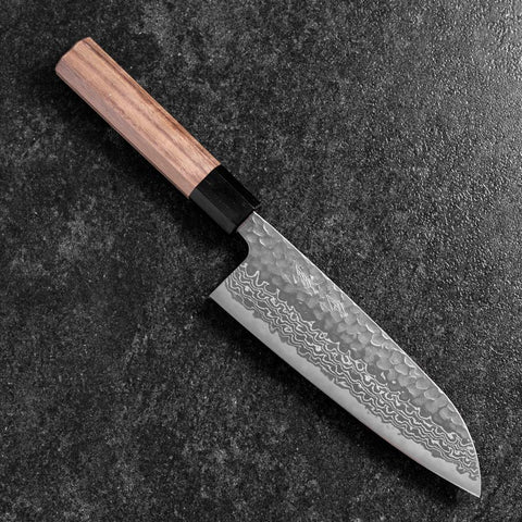 Santoku Silver Steel #3 Tsuchime Damascus Walnut Handle 170mm (6.7”)-[Musashi]-[Japanese-Kitchen-Knives]
