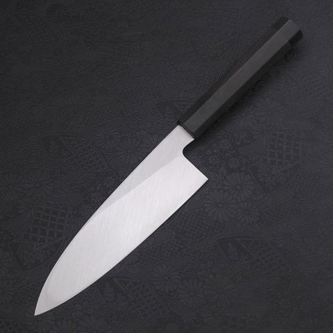 Santoku Single-Edged White Steel #2 Kasumi Buffalo Ebony Handle 180mm (7”)-[Musashi]-[Japanese-Kitchen-Knives]
