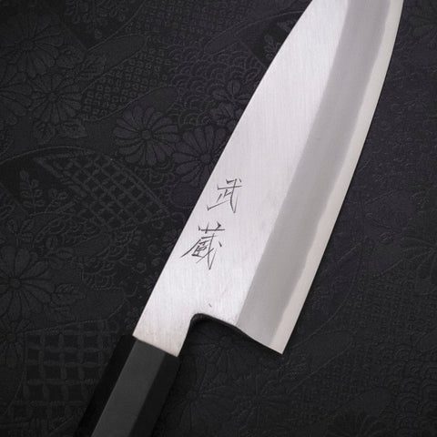 Santoku Single-Edged White Steel #2 Kasumi Buffalo Ebony Handle 180mm (7”)-[Musashi]-[Japanese-Kitchen-Knives]