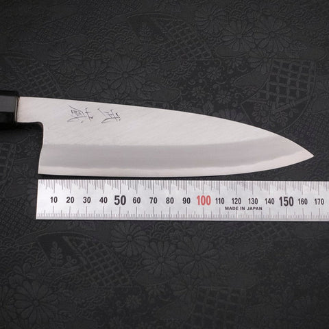 Santoku Single-Edged White Steel #2 Kasumi Buffalo Ebony Handle 180mm (7”)-[Musashi]-[Japanese-Kitchen-Knives]