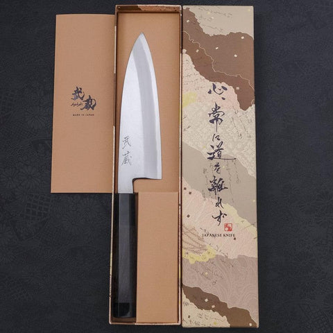 Santoku Single-Edged White Steel #2 Kasumi Buffalo Ebony Handle 180mm (7”)-[Musashi]-[Japanese-Kitchen-Knives]