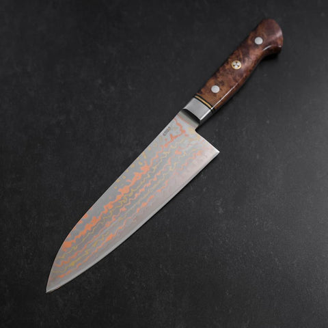Santoku Stainless Clad Blue Steel #2 Colored Damascus Western Karin Handle 180mm (7”)-[Musashi]-[Japanese-Kitchen-Knives]