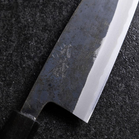 Santoku Stainless Clad Blue Steel #2 Kurouchi Green Urushi Handle 165mm (6.5”)-[Musashi]-[Japanese-Kitchen-Knives]