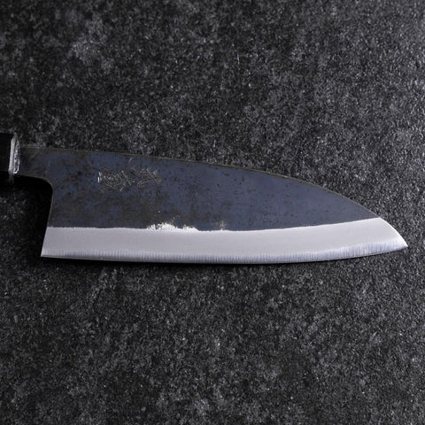 Santoku Stainless Clad Blue Steel #2 Kurouchi Green Urushi Handle 165mm (6.5”)-[Musashi]-[Japanese-Kitchen-Knives]