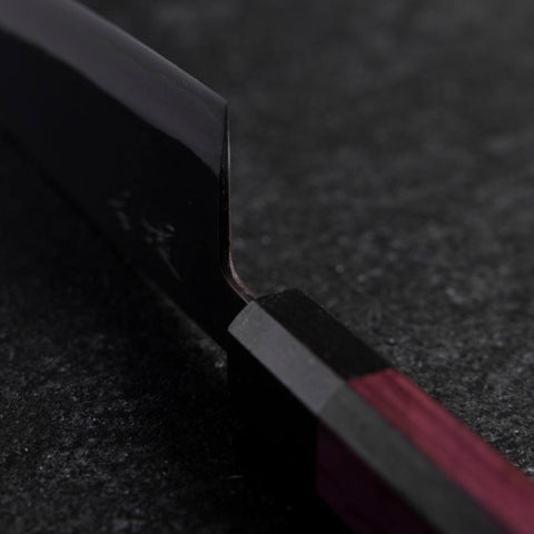 Santoku Stainless Clad Blue Steel #2 Kurouchi Purple Urushi Handle 165mm (6.5”)-[Musashi]-[Japanese-Kitchen-Knives]