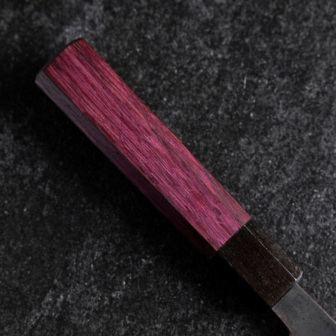 Santoku Stainless Clad Blue Steel #2 Kurouchi Purple Urushi Handle 165mm (6.5”)-[Musashi]-[Japanese-Kitchen-Knives]