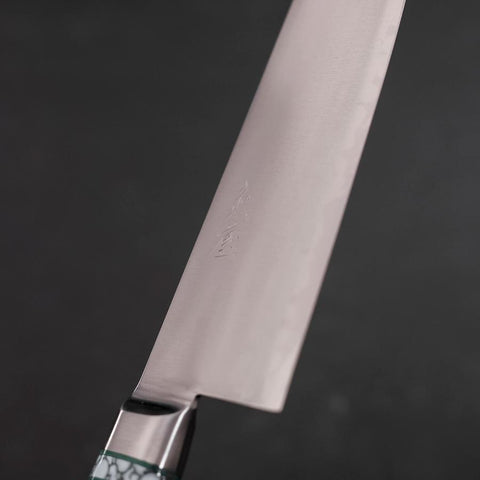 Santoku Stainless Clad Blue Steel #2 Polished Green Micarta Turqoise Handle 180mm (7”)-[Musashi]-[Japanese-Kitchen-Knives]