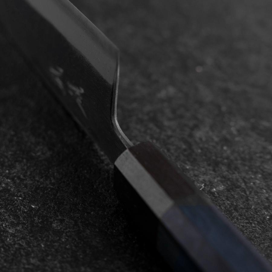 Santoku Stainless Clad Blue Super Kurouchi Blue Urushi Handle 165mm (6.5”)-[Musashi]-[Japanese-Kitchen-Knives]