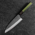 Santoku Stainless Clad Blue Super Kurouchi Green Urushi Handle 165mm (6.5”)-[Musashi]-[Japanese-Kitchen-Knives]