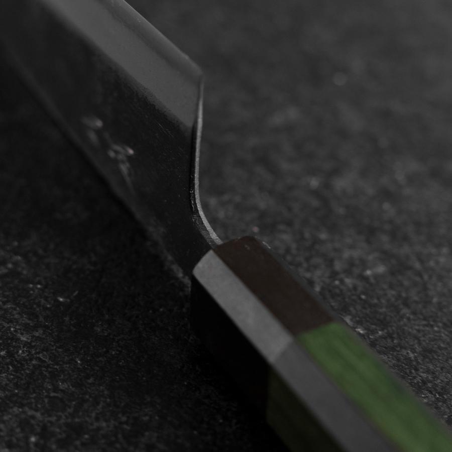 Santoku Stainless Clad Blue Super Kurouchi Green Urushi Handle 165mm (6.5”)-[Musashi]-[Japanese-Kitchen-Knives]