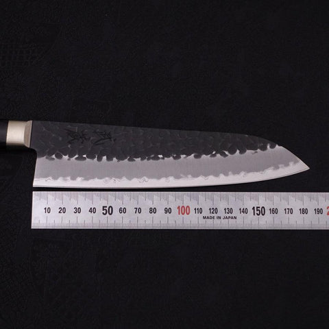 Santoku Stainless Clad Blue Super Kurouchi Tsuchime Western Handle Black 180mm (7”)-[Musashi]-[Japanese-Kitchen-Knives]
