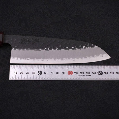 Santoku Stainless Clad Blue Super Kurouchi Tsuchime Zelkova Handle 170mm (6.7”)-[Musashi]-[Japanese-Kitchen-Knives]