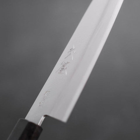 Santoku Stainless Clad Blue Super Polished Buffalo Ebony Handle 140mm (5.5”)-[Musashi]-[Japanese-Kitchen-Knives]