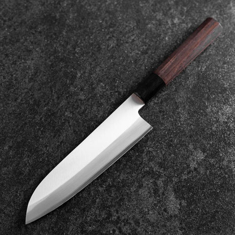 Santoku Stainless Clad Blue Super Polished Buffalo Ebony Handle 180mm (7”)-[Musashi]-[Japanese-Kitchen-Knives]