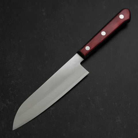 Santoku Stainless Clad Blue Super Polished Western Black Red Handle 140mm (5.5”)-[Musashi]-[Japanese-Kitchen-Knives]