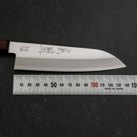 Santoku Stainless Clad Blue Super Polished Western Black Red Handle 140mm (5.5”)-[Musashi]-[Japanese-Kitchen-Knives]