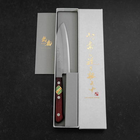 Santoku Stainless Clad Blue Super Polished Western Black Red Handle 140mm (5.5”)-[Musashi]-[Japanese-Kitchen-Knives]