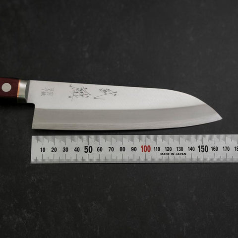 Santoku Stainless Clad Blue Super Polished Western Black Red Handle 165mm (6.5”)-[Musashi]-[Japanese-Kitchen-Knives]