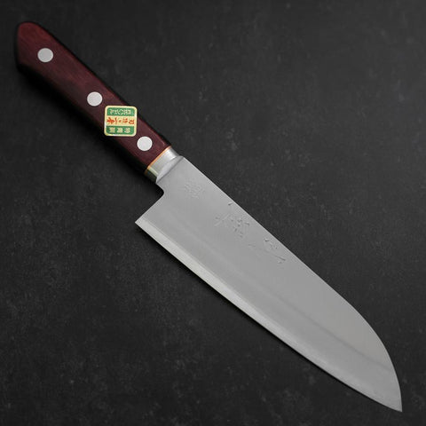 Santoku Stainless Clad Blue Super Polished Western Black Red Handle 165mm (6.5”)-[Musashi]-[Japanese-Kitchen-Knives]