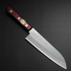 Santoku Stainless Clad Blue Super Polished Western Black Red Handle 165mm (Tsuba-nashi) (6.5”)-[Musashi]-[Japanese-Kitchen-Knives]
