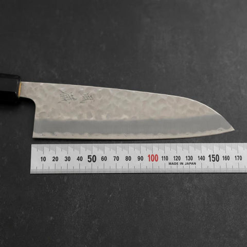 Santoku Stainless Clad Blue Super Tsuchime Buffalo Ebony Handle 165mm (6.5”)-[Musashi]-[Japanese-Kitchen-Knives]